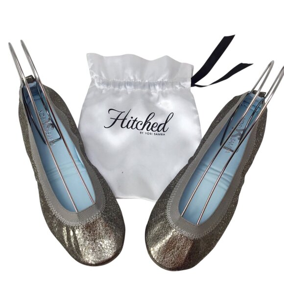 Yosi Samra Shoes - Yosi Samra Samara Size 8 Ballet Flats Foldable Platinum Glitter Hitched YS